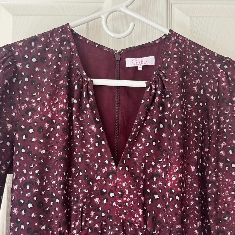 Parker Burgundy and Black Leopard Print V-Neck Top